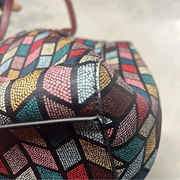 Fossil Women's Rachel Large Tote Bag Multicolor Chevron Zipper Top - Picture 8 of 14